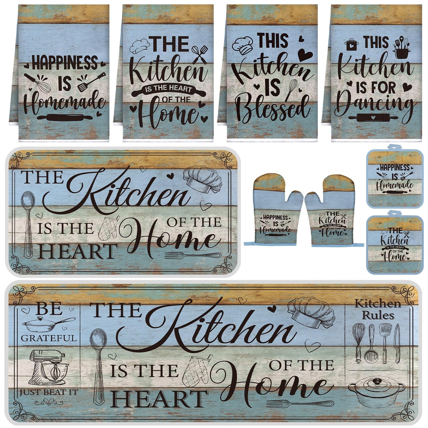 Fourluoo 10 Pcs Farmhouse Kitchen Decor and Accessories Set Black