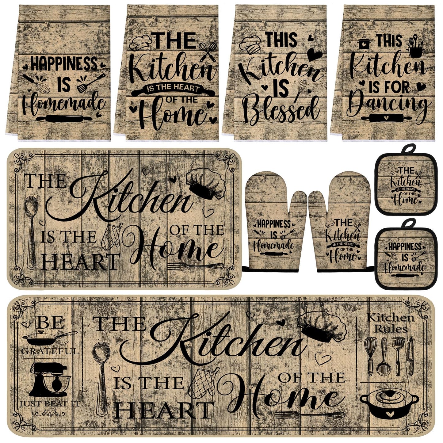 Fourluoo 10 Pcs Farmhouse Kitchen Decor and Accessories Set Black