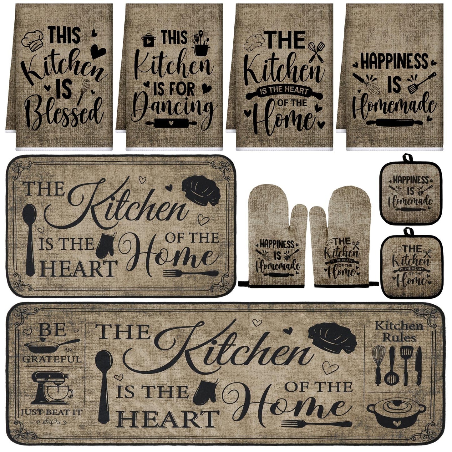 Fourluoo 10 Pcs Farmhouse Kitchen Decor and Accessories Set Black