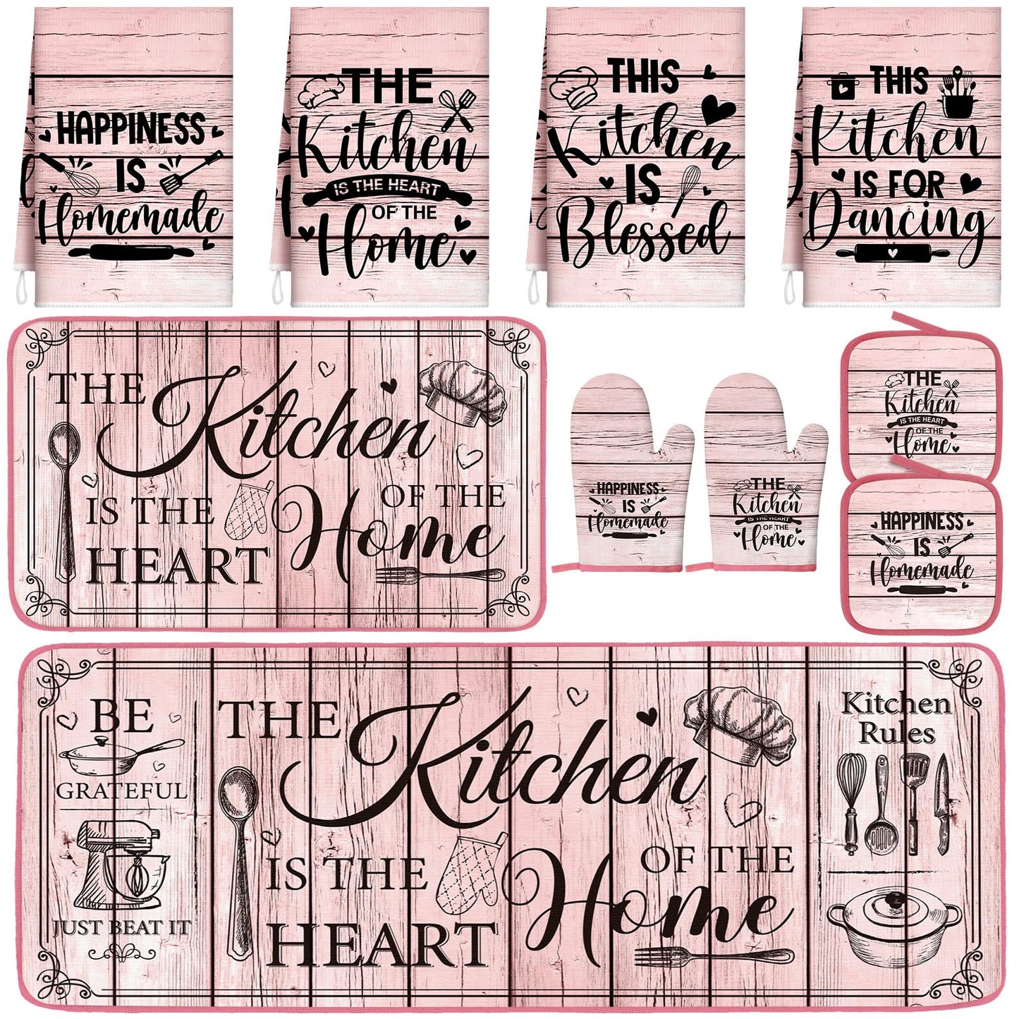 Fourluoo 10 Pcs Farmhouse Kitchen Decor and Accessories Set Black