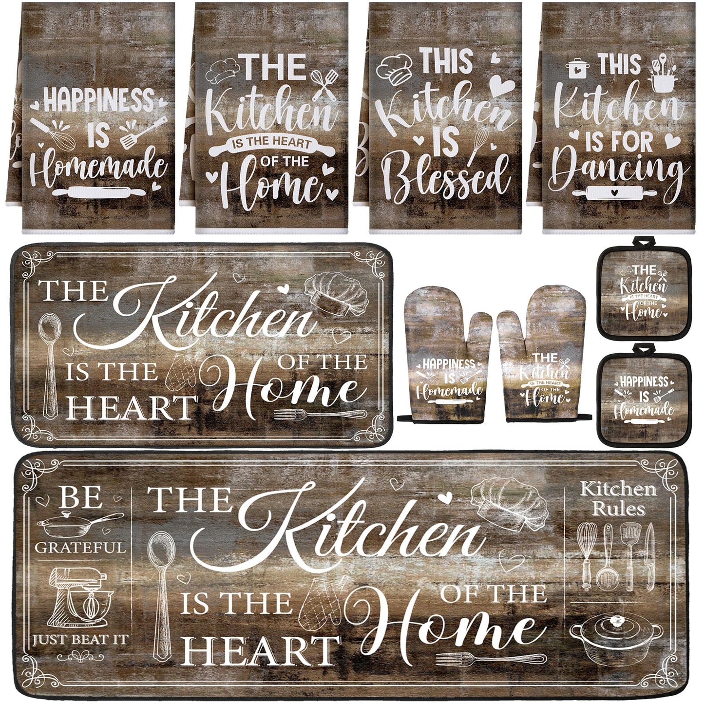 Fourluoo 10 Pcs Farmhouse Kitchen Decor and Accessories Set Black
