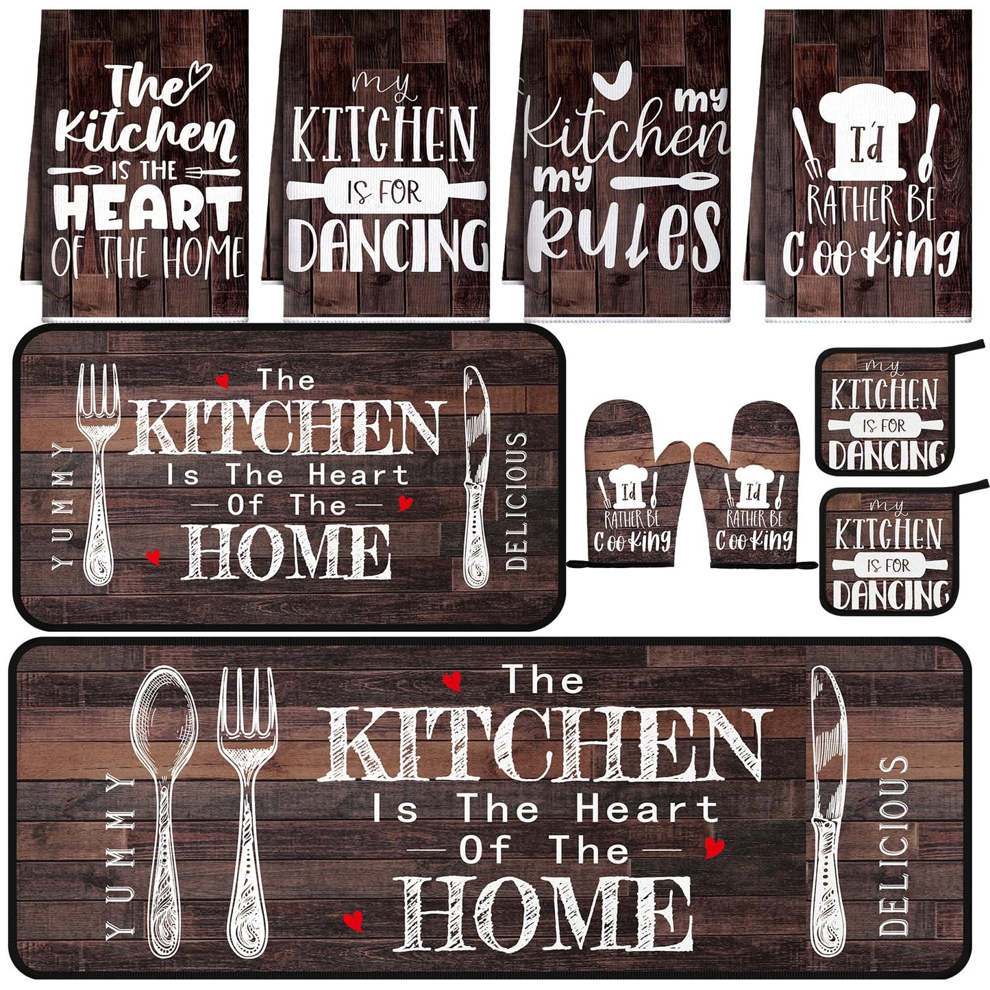 Fourluoo 10 Pcs Farmhouse Kitchen Decor and Accessories Set Black
